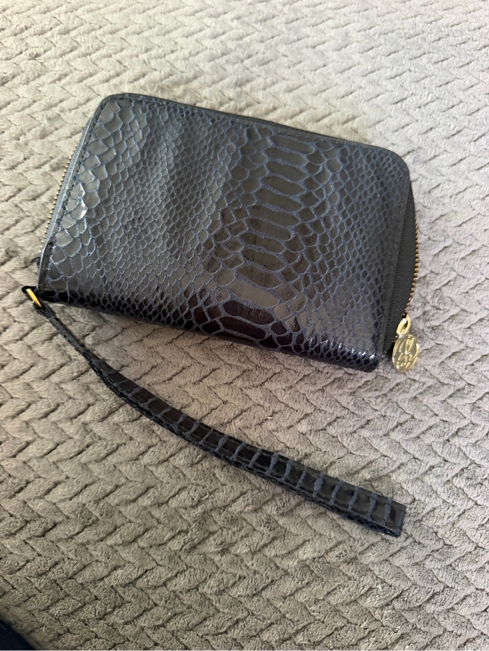 Estee Lauder Black Faux-Snake Wristlet with Gold Hardware